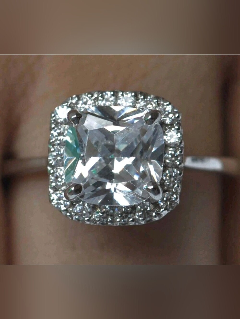White Cushion Halo Solitaire Sapphire Ring - Size 8 Us